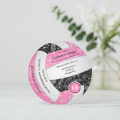 女子ピンク黒ボホバレーボール誕生日パーティー 案内状 (スタンド正面)