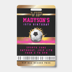 女子ピンクVIPサッカーすべてのアクセス金ゴールドパスバッジ バッジ