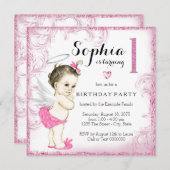 女子ファーストバースデーパーティーピンクエンジェル 招待状 (正面/裏面)