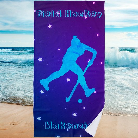 女子フィールドホッケーパーソナライズされた ビーチタオル