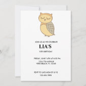 女子フクロウ誕生日パーティーの招待。 招待状 (正面)