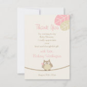 女子フクロウ赤ちゃんシャワーありがとう サンキューカード (裏面)