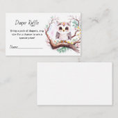 女子フクロウ赤ちゃんシャワー森おむつラッフル エンクロージャーカード (正面/裏面)