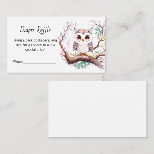 女子フクロウ赤ちゃんシャワー森おむつラッフル エンクロージャーカード (正面/裏面)
