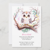 女子フクロウ赤ちゃんシャワー森アドベンチャー 招待状 (正面)