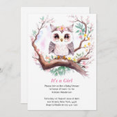 女子フクロウ赤ちゃんシャワー森アドベンチャー 招待状 (正面/裏面)