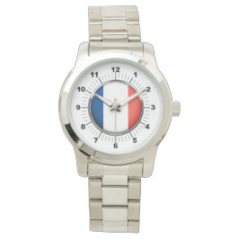女子フランス国旗の特大シルバーウォッチ 腕時計