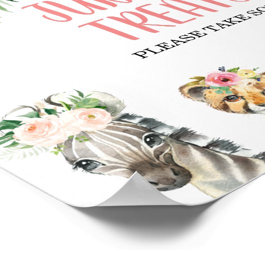 女子フローラの葉サファリアニマル誕生日標識 ポスター (角)