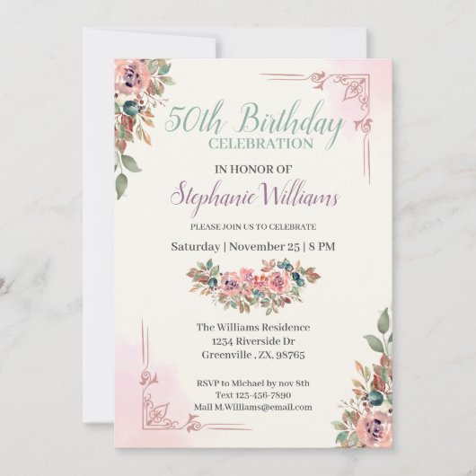 女子フローラクラシック50エレガントthバースデーパーティー 招待状 (正面)