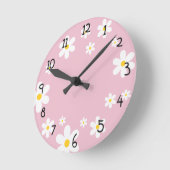 女子フローラデイジーピンククロック ラウンド壁時計 (傾斜)