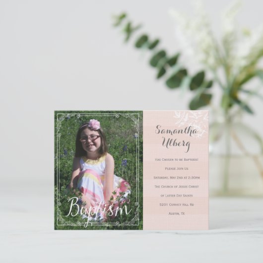 女子フローラピンクバプテスマ招待状 招待状 (スタンド正面)