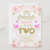 女子フローラフラミンゴ2回目の誕生日招待 招待状 (正面)
