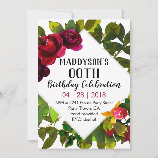 女子フローラ80位90位91位92位95位99位 招待状 (正面)