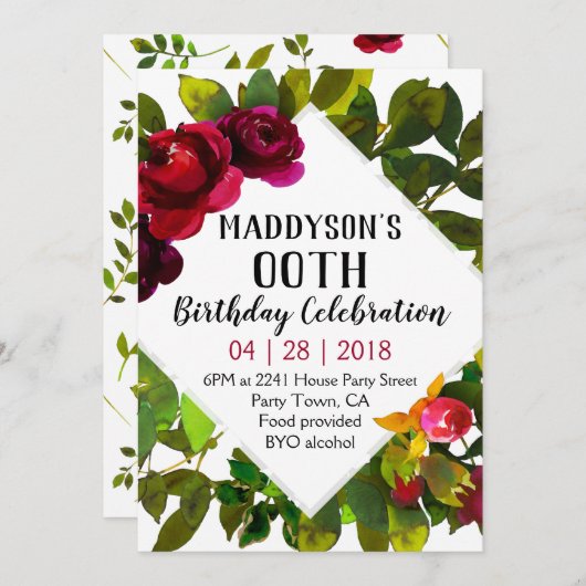 女子フローラ80位90位91位92位95位99位 招待状 (正面/裏面)