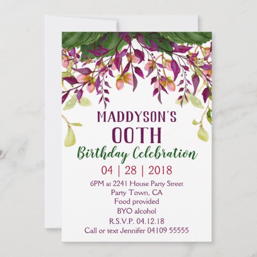 女子フローラ80位90位91位92位95位99位 招待状 (正面)