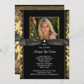 女子ブラックと金ゴールド写真卒業 招待状 (正面/裏面)