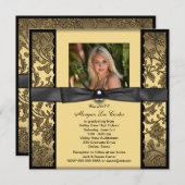 女子ブラックと金ゴールド写真卒業 招待状 (正面/裏面)