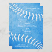 女子ブルーソフトボールの誕生日またはチームのパーティー 招待状 (正面/裏面)