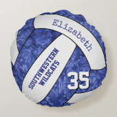 女子ブルーホワイトバレーボールチームの色 ラウンドクッション (裏面)