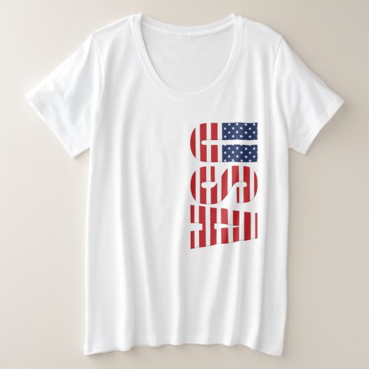 女子プラスサイズUSA国旗Tシャツ プラスサイズTシャツ (デザイン正面)