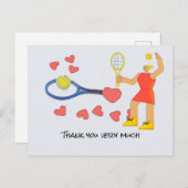 女子プレーヤーとのテニスボールありがとう ポストカード (正面/裏面)