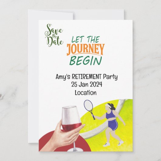 女子プレーヤーのテニスの引退パーティー 招待状 (正面)