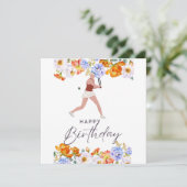 女子プレーヤーポストカード用テニス誕生日 カード (スタンド正面)