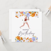 女子プレーヤーポストカード用テニス誕生日 カード (正面/裏面インサイチュ)