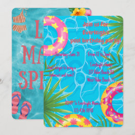 女子プールパーティー夏の誕生日 招待状