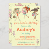 女子プールパーティー誕生日パーティーの招待 招待状 (正面/裏面)