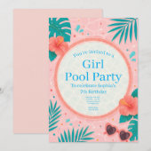 女子プールパーティー誕生日招待状 招待状 (正面/裏面)