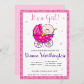 女子ベビーピンクスパイラルシャワー招待状 招待状 (正面/裏面)