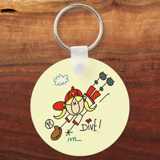 女子ベースボールダイビングTシャツとギフト キーホルダー (正面)