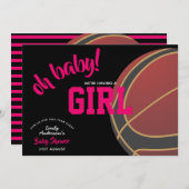 女子ベースボールベビーシャワーピンクブラック招待状 招待状 (正面/裏面)