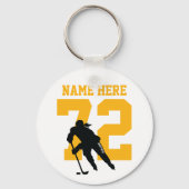 女子ホッケーパーソナライズされたプレイヤー名番号金ゴールド キーホルダー (正面)