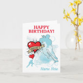 女子ホッケーパーソナライズされた誕生日ハート カード (黄色い花)