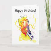 女子ホッケープレイヤーウォーターカラー誕生日 カード (正面)