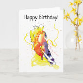 女子ホッケープレイヤーウォーターカラー誕生日 カード (黄色い花)