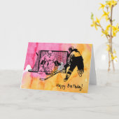 女子ホッケー誕生日カードインクスケッチ水色 カード (黄色い花)