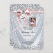 女子ホワイトサテン写真第1聖餐式 招待状 (正面/裏面)