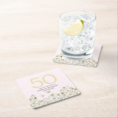 女子ホワイトワイルドフラワーシンプル誕生日50 スクエアペーパーコースター (インサイチュ)