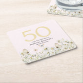 女子ホワイトワイルドフラワーシンプル誕生日50 スクエアペーパーコースター (アングル)