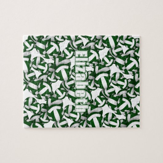 女子ボーイズグリーンホワイトバレーボールのスポーツゲーム ジグソーパズル (横)