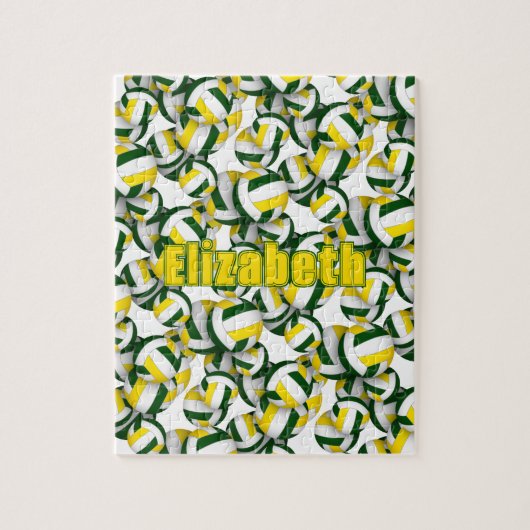 女子ボーイズグリーン金ゴールドバレーボールスポーツゲーム ジグソーパズル (縦)