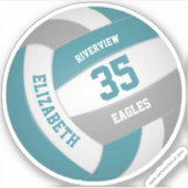 女子ボーイズシンプルティール（緑がかった色）グレーホワイトバレーボール シール (正面)