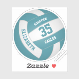 女子ボーイズシンプルティール（緑がかった色）白バレーボール シール