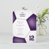 女子ボーイズパープルサッカーバースデーパーティースポーツ 招待状 (スタンド正面)