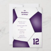 女子ボーイズパープルサッカーバースデーパーティースポーツ 招待状 (正面)
