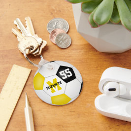 女子ボーイズブラック金ゴールドチームカラーサッカーボール キーホルダー