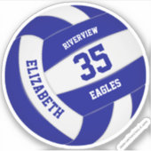 女子ボーイズブルーパーソナライズされたホワイトバレーボール シール (正面)